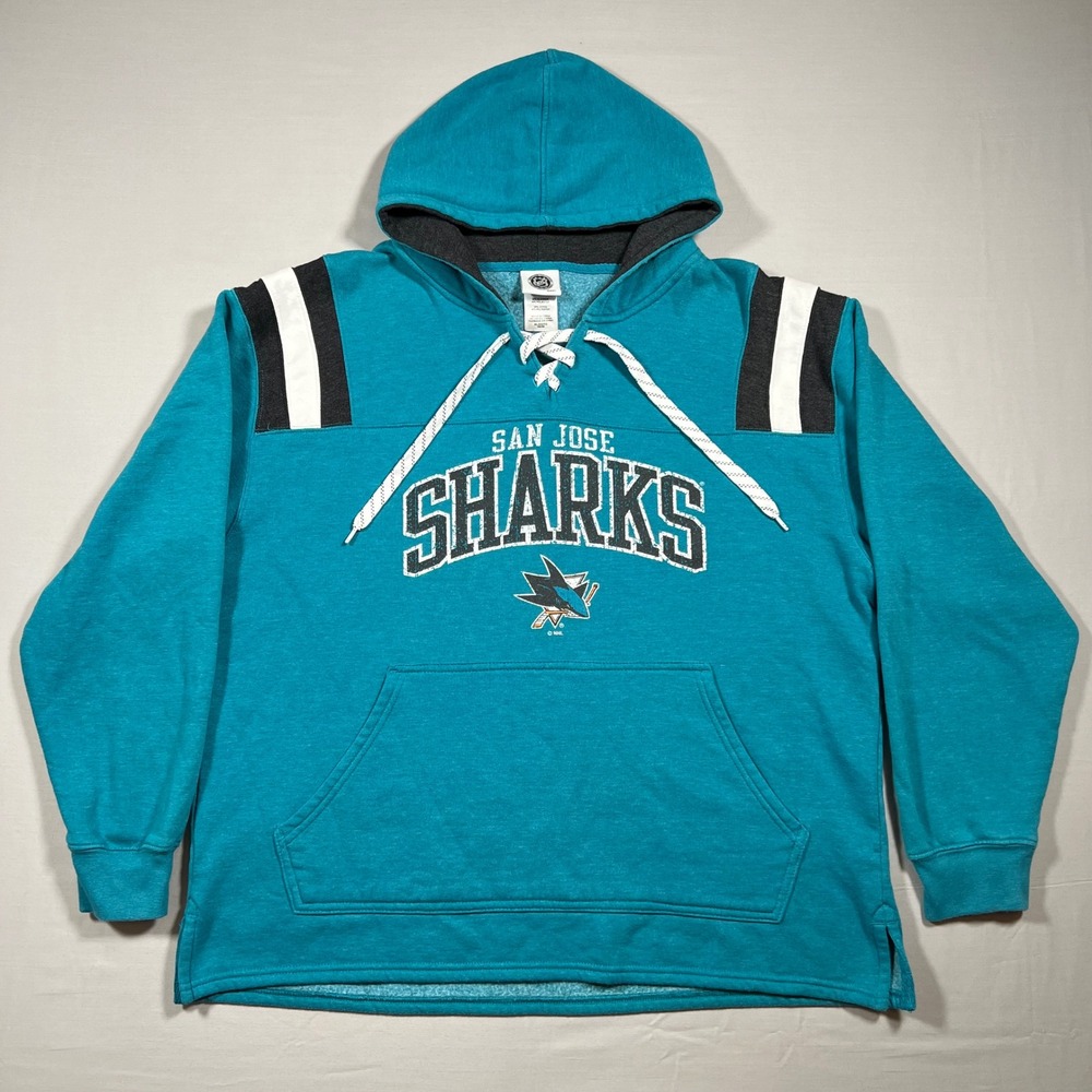 San Jose Sharks Hoodie Mens XL Teal Lace Up Hockey Pullover Sweatshirt Logo NHL